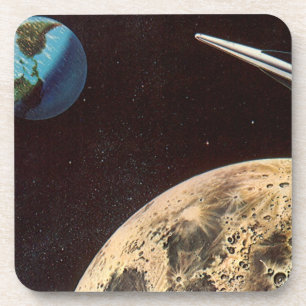 Dessous-de-verre Science-fiction vintage, vaisseau spatial au-dessu
