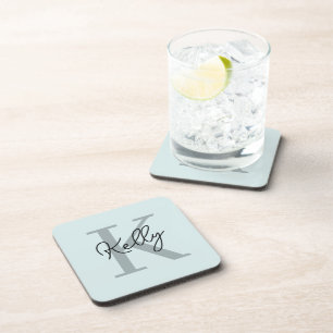 Dessous-de-verre Script de Monogramme bleu aquatique moderne