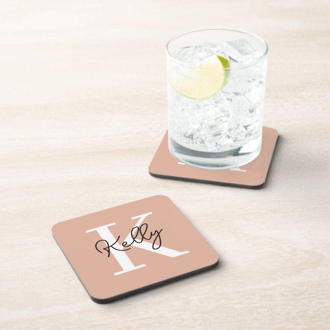 Dessous-de-verre Script de monogramme rose vierge moderne (Côté Droit)