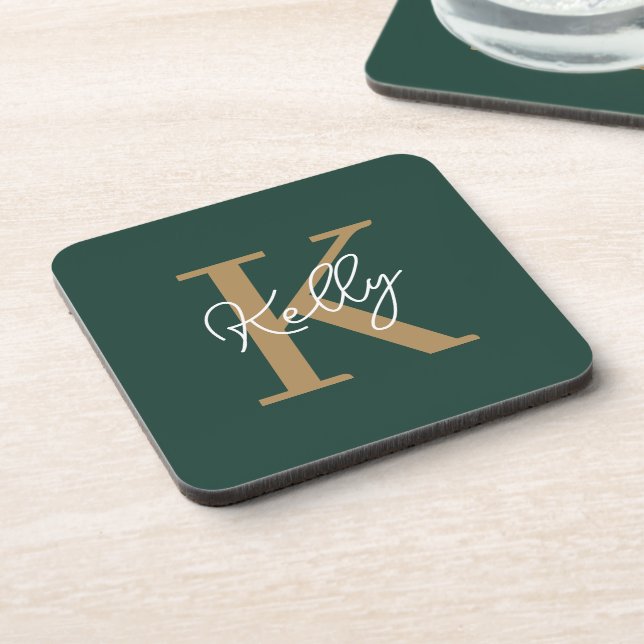 Dessous-de-verre Script moderne Emerald Green Gold (Côté gauche)