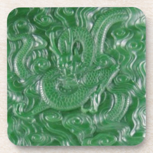 Dessous-de-verre sculpture chinoise en dragon de jade vert