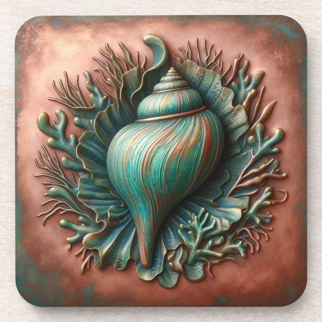 Dessous-de-verre Seashell Copper et Patina Beach House (Devant)
