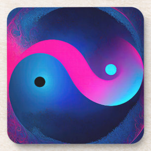 Dessous-de-verre Sérénité Abstraite : Yin Yang en rose et blues