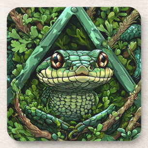 Dessous-de-verre Serpent Vert Vibrant Parmi Les Feuilles Épaisses
