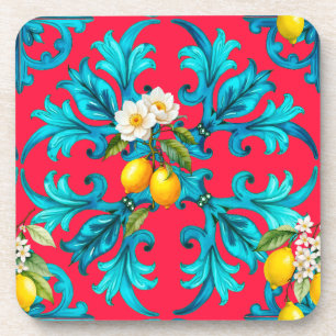 Dessous-de-verre sicilien, été, citron, mosaïque, rose,