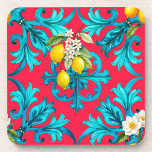 Dessous-de-verre sicilien, été, citron, mosaïque, rose,