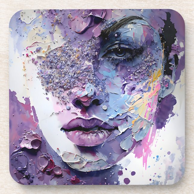 Dessous-de-verre "Silence cristalline" - Portrait pourpre (Devant)