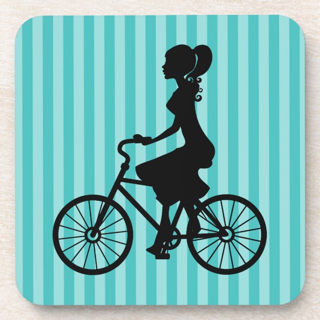 Dessous-de-verre Silhouette cycliste pour fille rétro (Devant)
