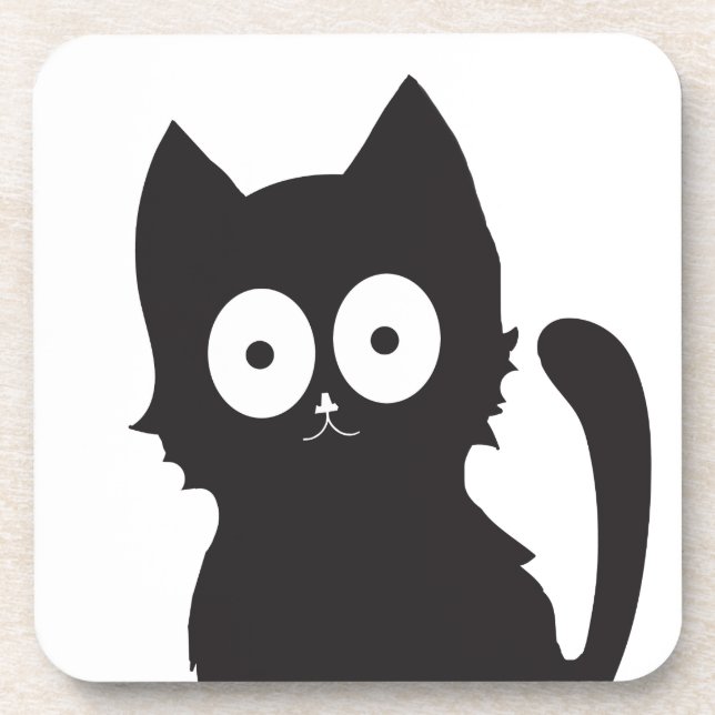 Dessous-de-verre Silhouette de chatte en noir et blanc (Devant)