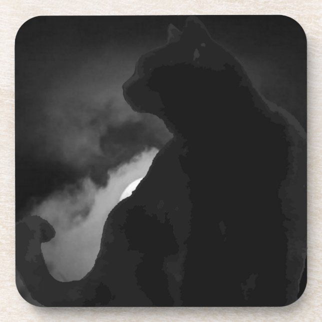 Dessous-de-verre Silhouette de lune de chats noirs (Devant)