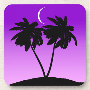 Dessous-de-verre Silhouette de palmier sur Twilight violet