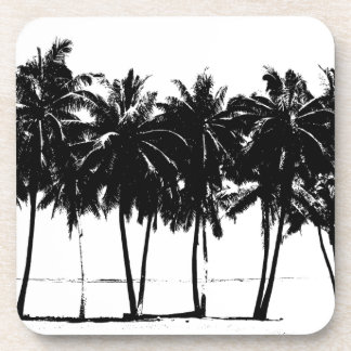 Dessous-de-verre Silhouette de palmiers blancs noirs