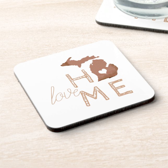 Dessous-de-verre Silhouette Michigan Avec Cuivre D'Amour Du Coeur (Copper Michigan Silhouette With Heart and Love Beverage Coaster from the Michigander!)