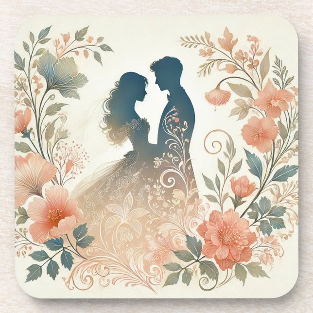 Dessous-de-verre Silhouette romantique d'un couple (Devant)