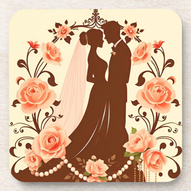 Dessous-de-verre Silhouette romantique d'un couple (Devant)