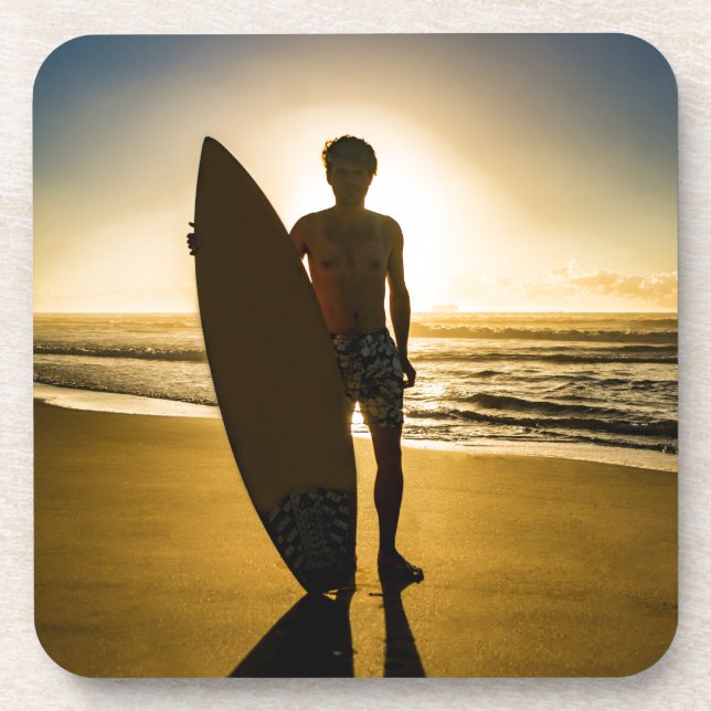 Dessous-de-verre Silhouette surfeuse au lever du soleil (Devant)