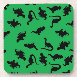 Dessous-de-verre Silhouettes de dinosaures sur fond vert motif