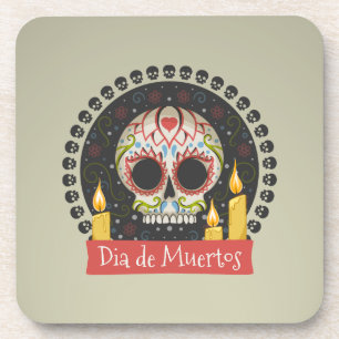 Dessous de verre simple Dia de Muertos Crâne et bo