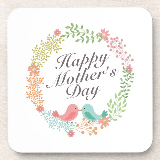 Dessous-de-verre Simple Happy Mother's Day Floral Wreath Coaster (Devant)