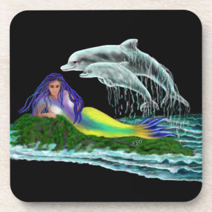 Dessous-de-verre Sirène avec dauphins