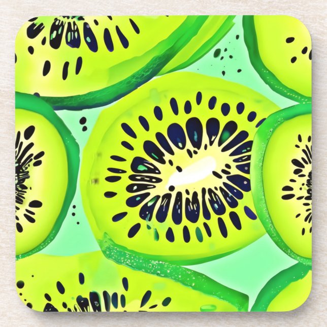Dessous-de-verre Slices Kiwi : Vibrant et frais (Devant)