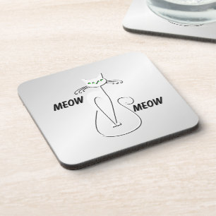 Dessous-de-verre Slinky Black Cat Meow Meow Green Eyes sur argent