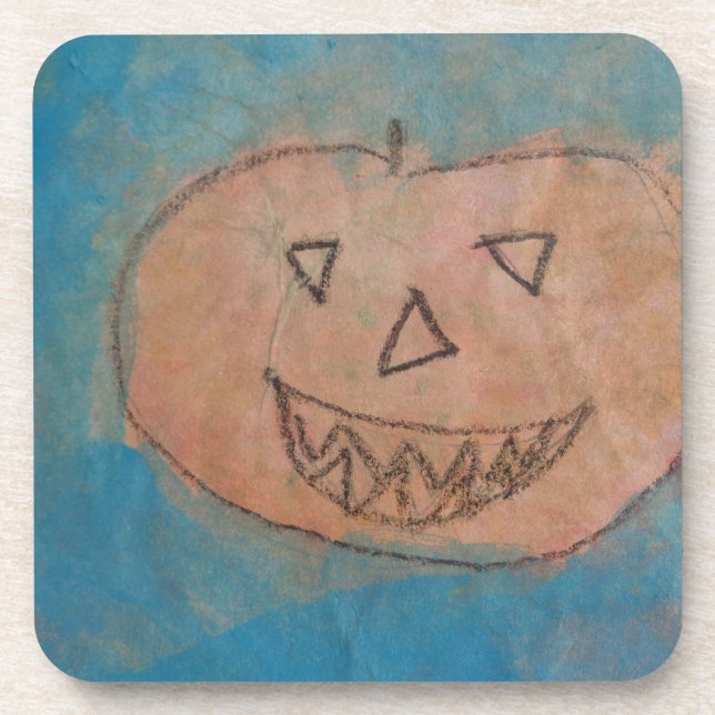 Dessous-de-verre Smiling Pumkin, Halloween Kids Art Watercolor (Devant)