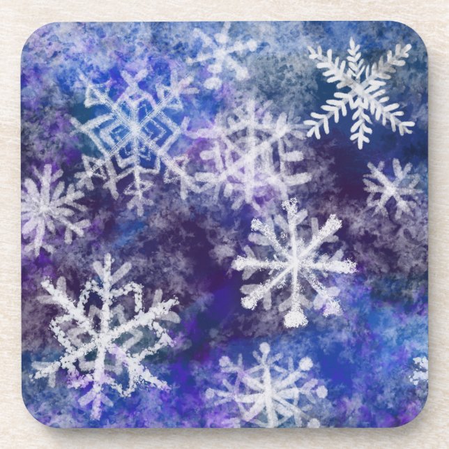 Dessous-de-verre Snowflakes avec arrière - plan bleu (Devant)