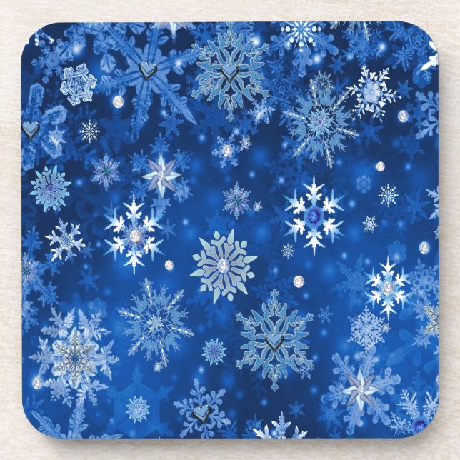 Dessous-de-verre Snowflakes de Noël Bleu et argent (Devant)