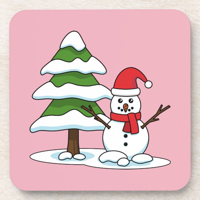 Dessous-de-verre Snowman avec Snowman Pine Tree (Devant)