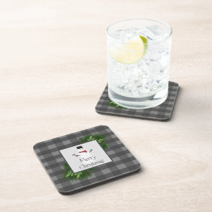 Dessous-de-verre Snowman Gris Buffalo Plaid Plastic Dessous de verr