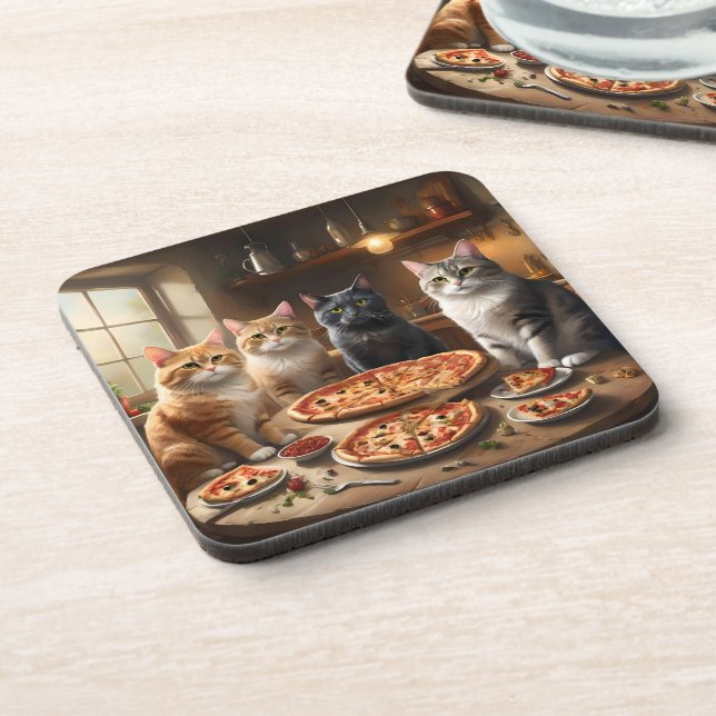 Dessous-de-verre Soirée Pizza Chat, (Côté gauche)