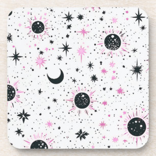 Dessous-de-verre Soleil Lune Étoiles Célestes Noir et Rose