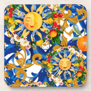Dessous-de-verre soleil sicilien, moitié lune, été, majolica, citro