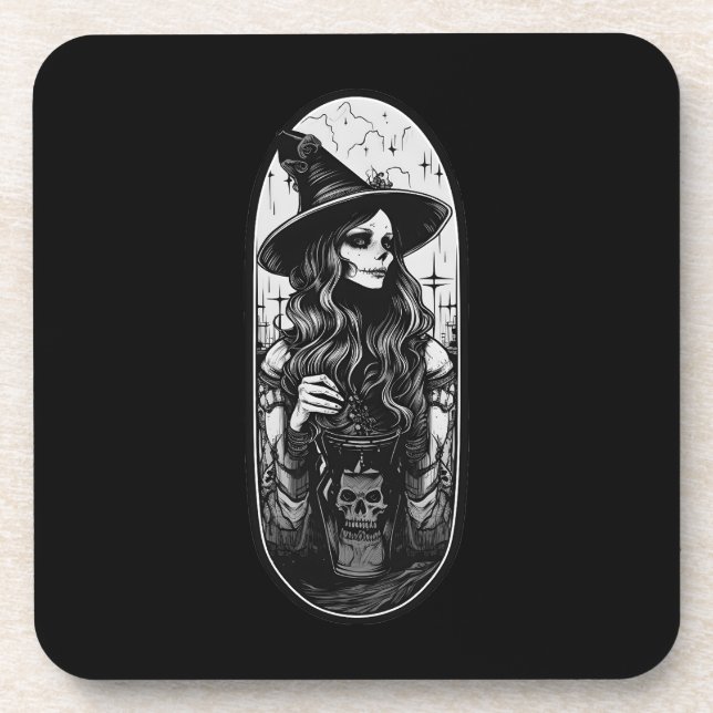 Dessous-de-verre Sorcière avec lanterne Halloween (Devant)