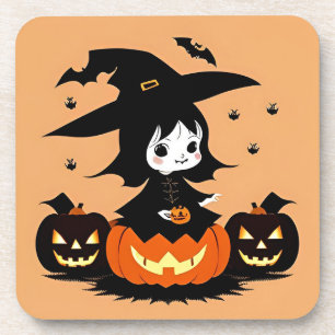 Dessous-de-verre Sorcière d'Halloween avec citrouilles