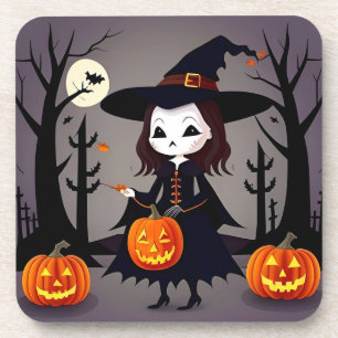 Dessous-de-verre Sorcière d'Halloween avec citrouilles