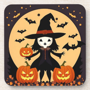 Dessous-de-verre Sorcière d'Halloween avec des citrouilles