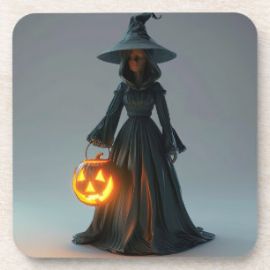 Dessous-de-verre Sorcière tenant jack-o-lanterne