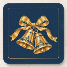 Sous-verres Cloches de Noël Bleu Minuit & Or - 6