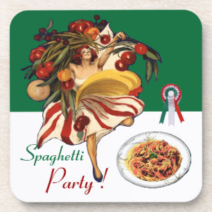 DESSOUS-DE-VERRE SPAGHETTI PARTY DANCE, CUISINE ITALIENNE ET TOMATE