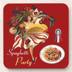 DESSOUS-DE-VERRE SPAGHETTI PARTY DANCE, CUISINE ITALIENNE ET TOMATE
