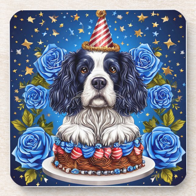 Dessous-de-verre Spaniel célébrant son anniversaire (Devant)