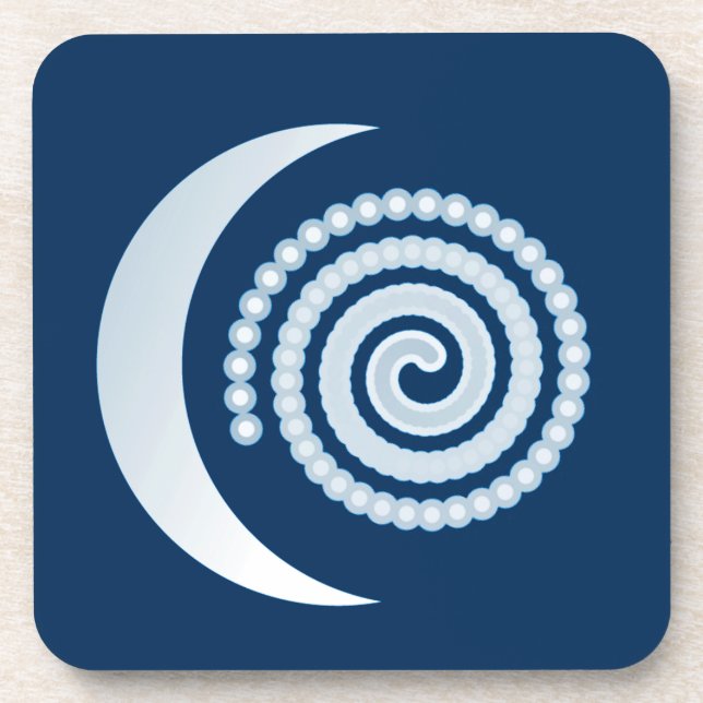 Dessous-de-verre Spirale de lune d'argent sur bleu foncé (Devant)