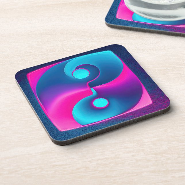 Dessous-de-verre Spiritualité radiante : Yin Yang Vibrant rose et b (Côté gauche)