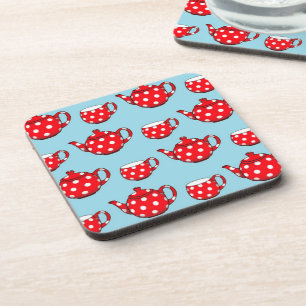 Dessous-de-verre Spotty Red Teapot et tasses Motif bleu