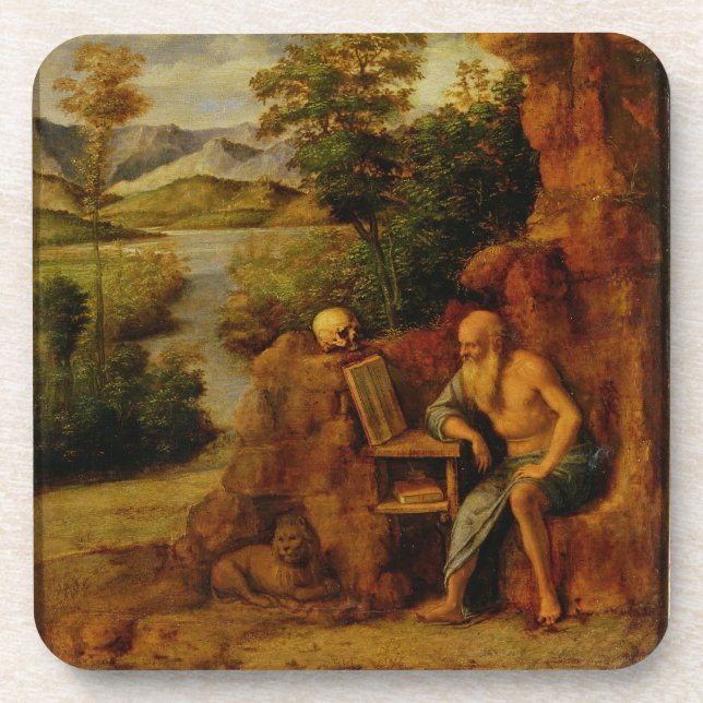 Dessous-de-verre St Jerome, c.1500 (huile sur le panneau) (Devant)