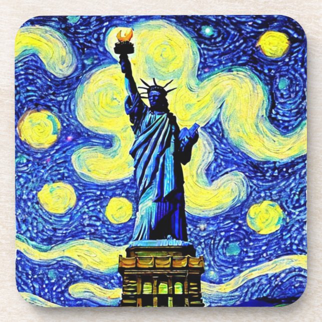 Dessous-de-verre Starry Night Statue De Liberty New York (Devant)