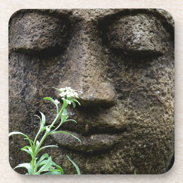 Dessous-de-verre Statue de jardin en pierre avec fleur (Devant)