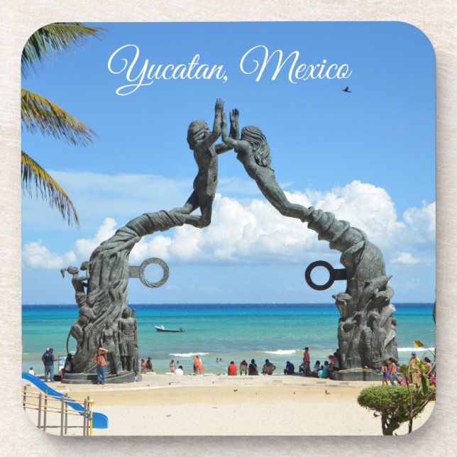 Dessous-de-verre Statue de Playa del Carmen sur Plage Travel Souven (Devant)